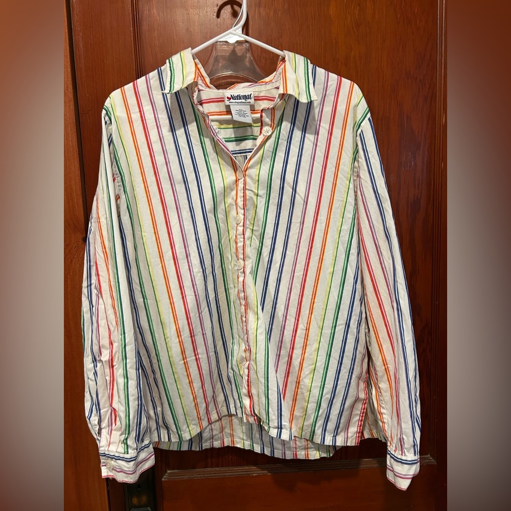 Vintage Rainbow pin striped National Brand Casual Button Down Shirt
